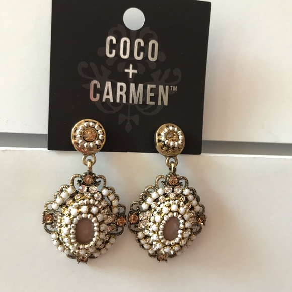 Coco Carmen Women Drop Earrings Gold Clr/Wht Beads - Picture 3 of 8